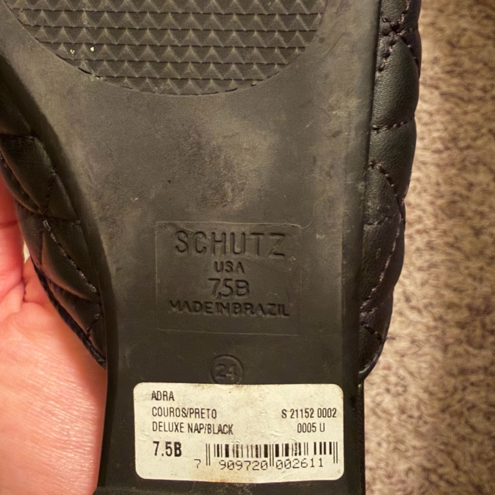 Schutz Adra Quilted Nappa Leather Flat Mule Black Silver Size 7.5 - Picture 5 of 7